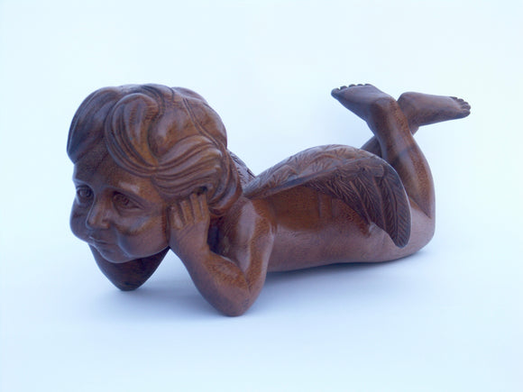 Hand Carved Wood Cherub Sculpture