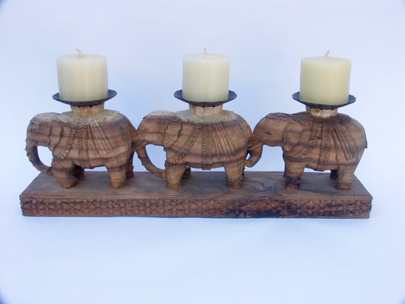 Wood Elephant Candleholder